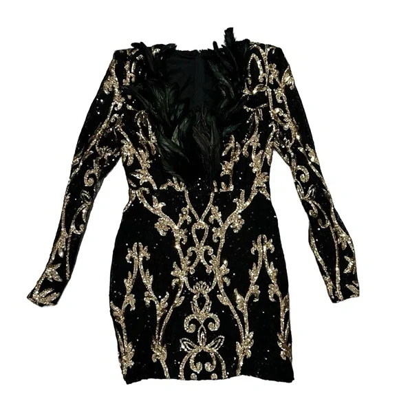 banjul sequin dress Banjul Mermaid Maxi Dress Womens Black and Gold Sequin Racer Neck Naked Lace